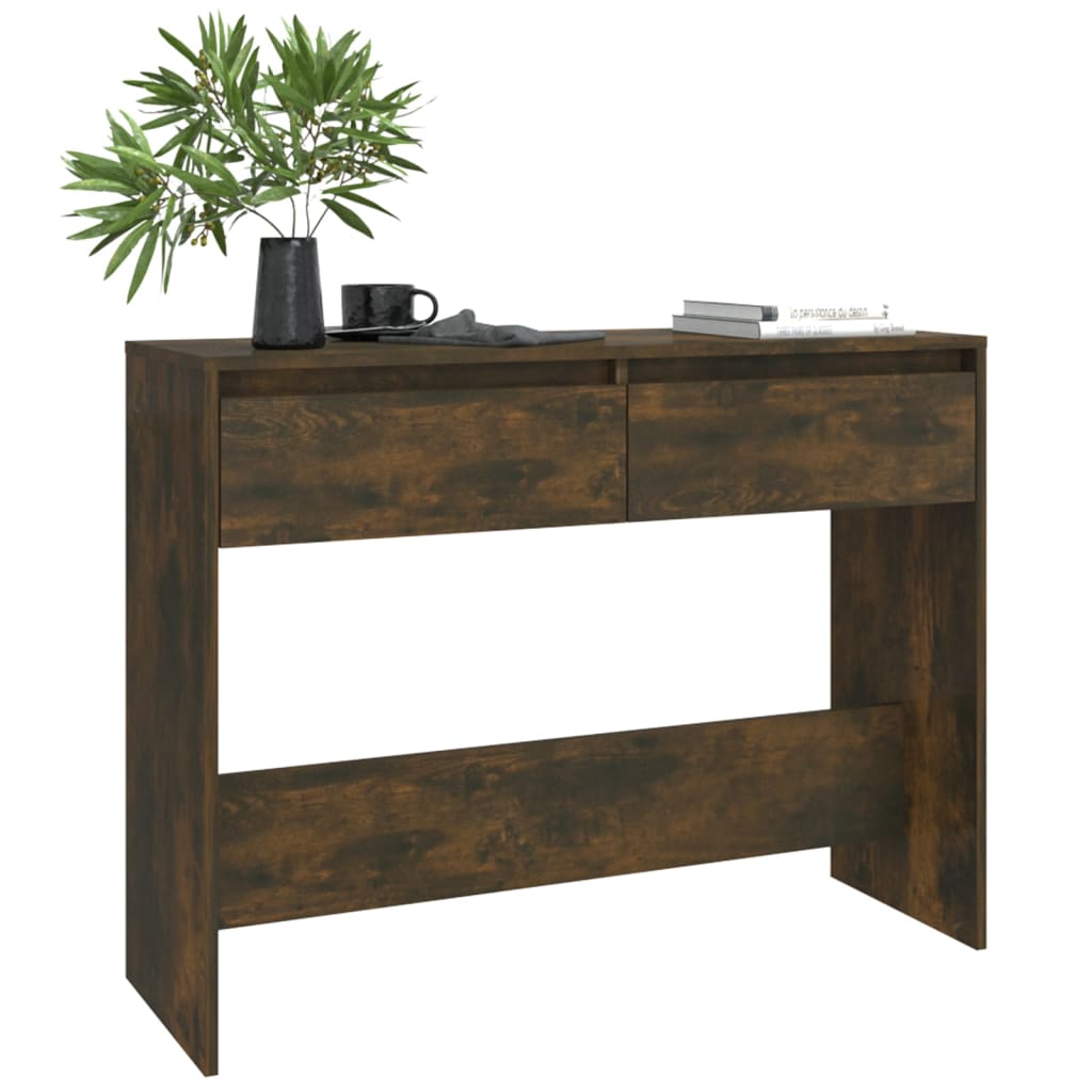 Wandtafel 100x35x76,5 cm bewerkt hout gerookt eikenkleurig is nu te koop bij PeponiXL, paradijselijk wonen!
