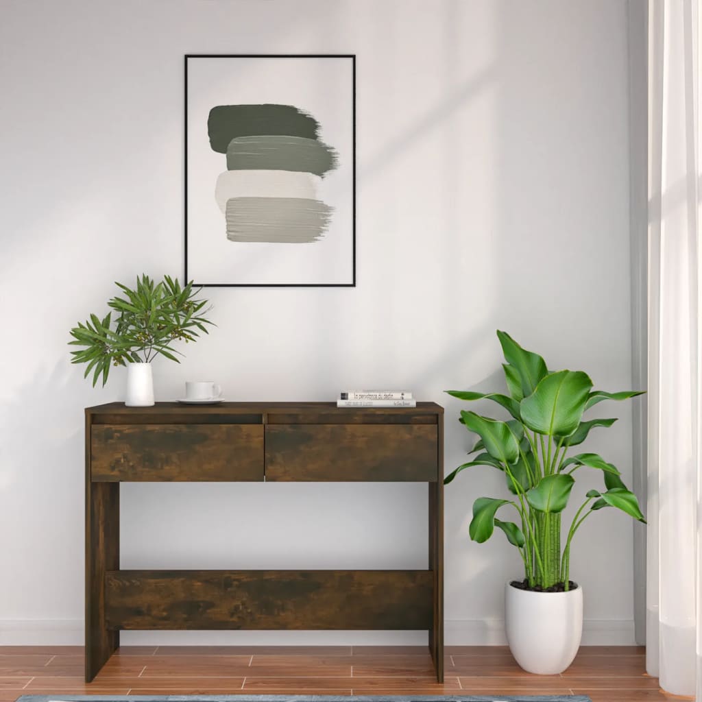 Wandtafel 100x35x76,5 cm bewerkt hout gerookt eikenkleurig is nu te koop bij PeponiXL, paradijselijk wonen!