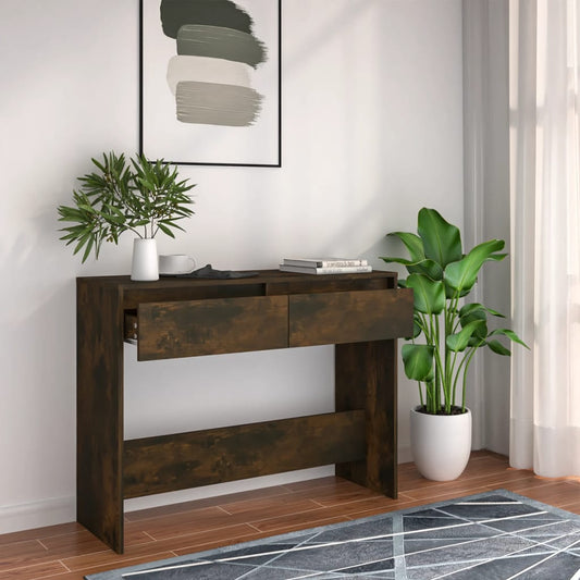 Wandtafel 100x35x76,5 cm bewerkt hout gerookt eikenkleurig is nu te koop bij PeponiXL, paradijselijk wonen!