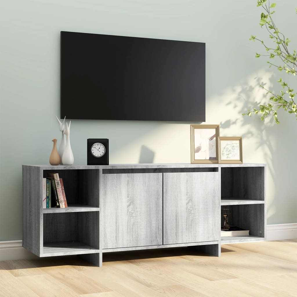 Tv-meubel 130x35x50 cm bewerkt hout grijs sonoma eikenkleurig is nu te koop bij PeponiXL, paradijselijk wonen!