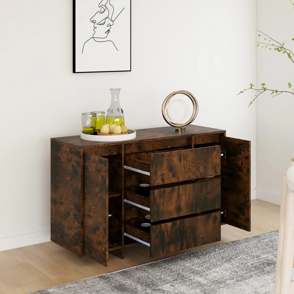 Dressoir met 3 lades 120x41x75 cm bewerkt hout gerookt eiken is nu te koop bij PeponiXL, paradijselijk wonen!