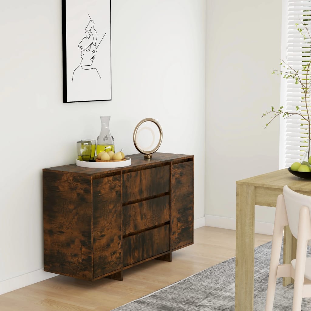 Dressoir met 3 lades 120x41x75 cm bewerkt hout gerookt eiken is nu te koop bij PeponiXL, paradijselijk wonen!