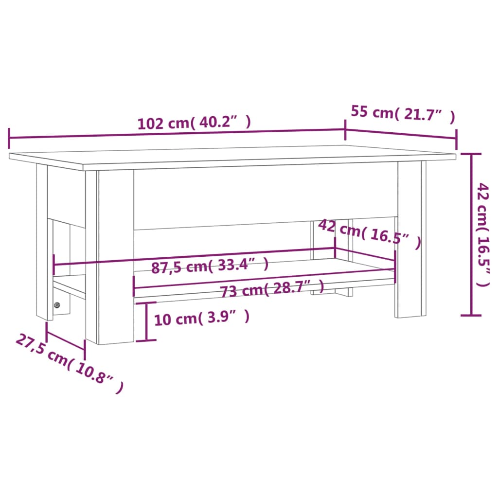 Salontafel 102x55x42 cm bewerkt hout grijs sonoma eikenkleurig is nu te koop bij PeponiXL, paradijselijk wonen!