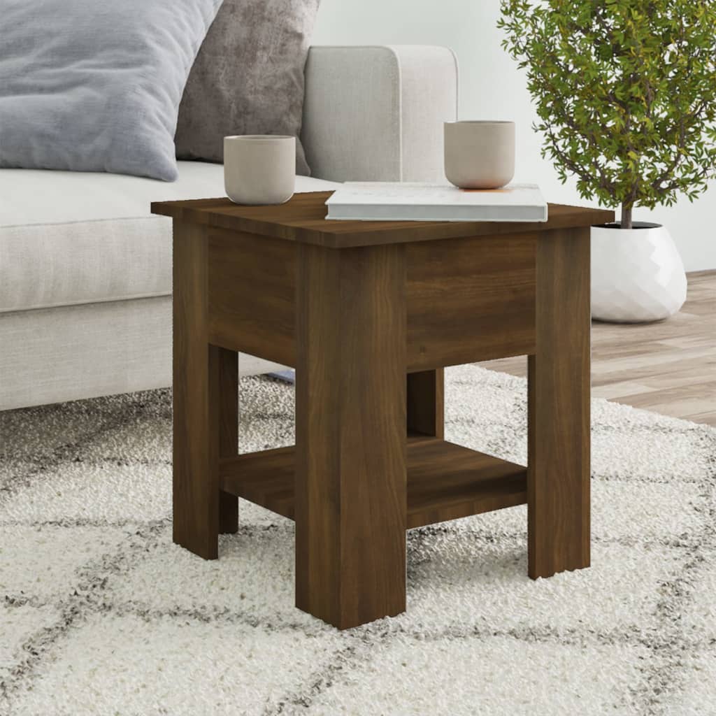 Salontafel 40x40x42 cm bewerkt hout bruin eikenkleur is nu te koop bij PeponiXL, paradijselijk wonen!