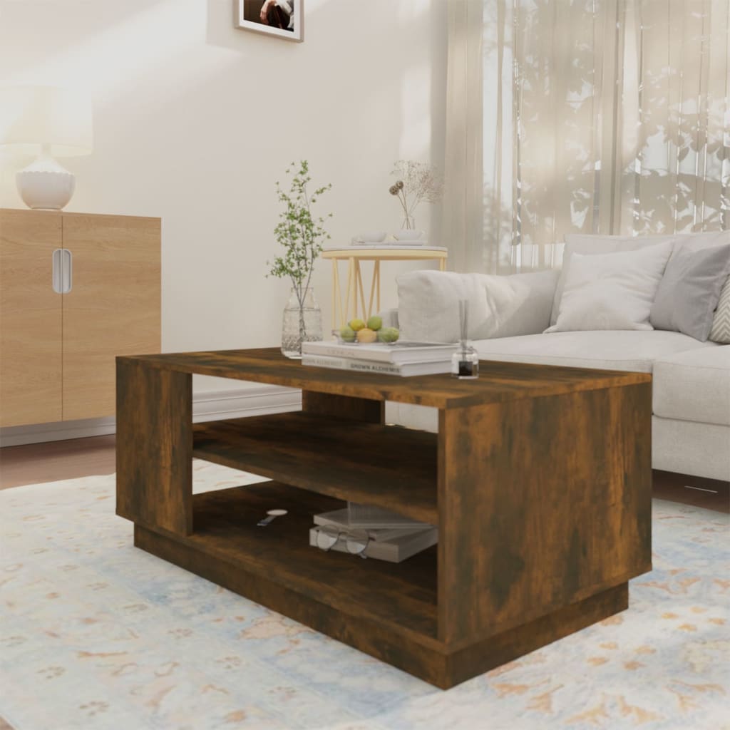 Salontafel 102x55x43 cm bewerkt hout gerookt eikenkleurig is nu te koop bij PeponiXL, paradijselijk wonen!