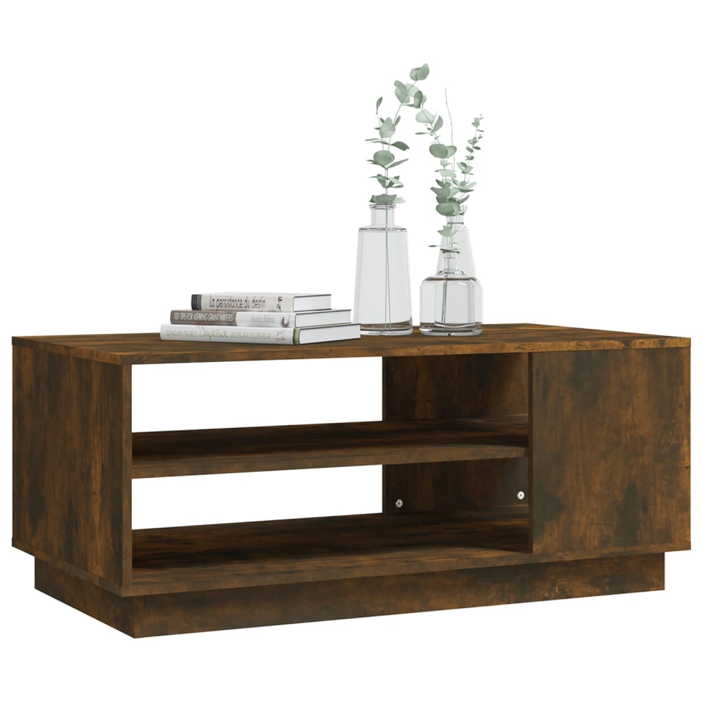 Salontafel 102x55x43 cm bewerkt hout gerookt eikenkleurig is nu te koop bij PeponiXL, paradijselijk wonen!