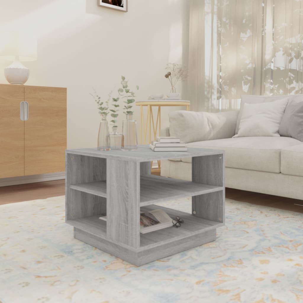 Salontafel 55x55x43 cm bewerkt hout grijs sonoma eikenkleurig is nu te koop bij PeponiXL, paradijselijk wonen!