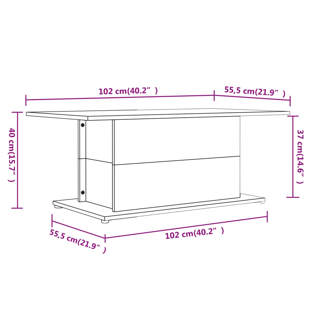 Salontafel 102x55,5x40 cm bewerkt hout grijs sonoma eikenkleur is nu te koop bij PeponiXL, paradijselijk wonen!