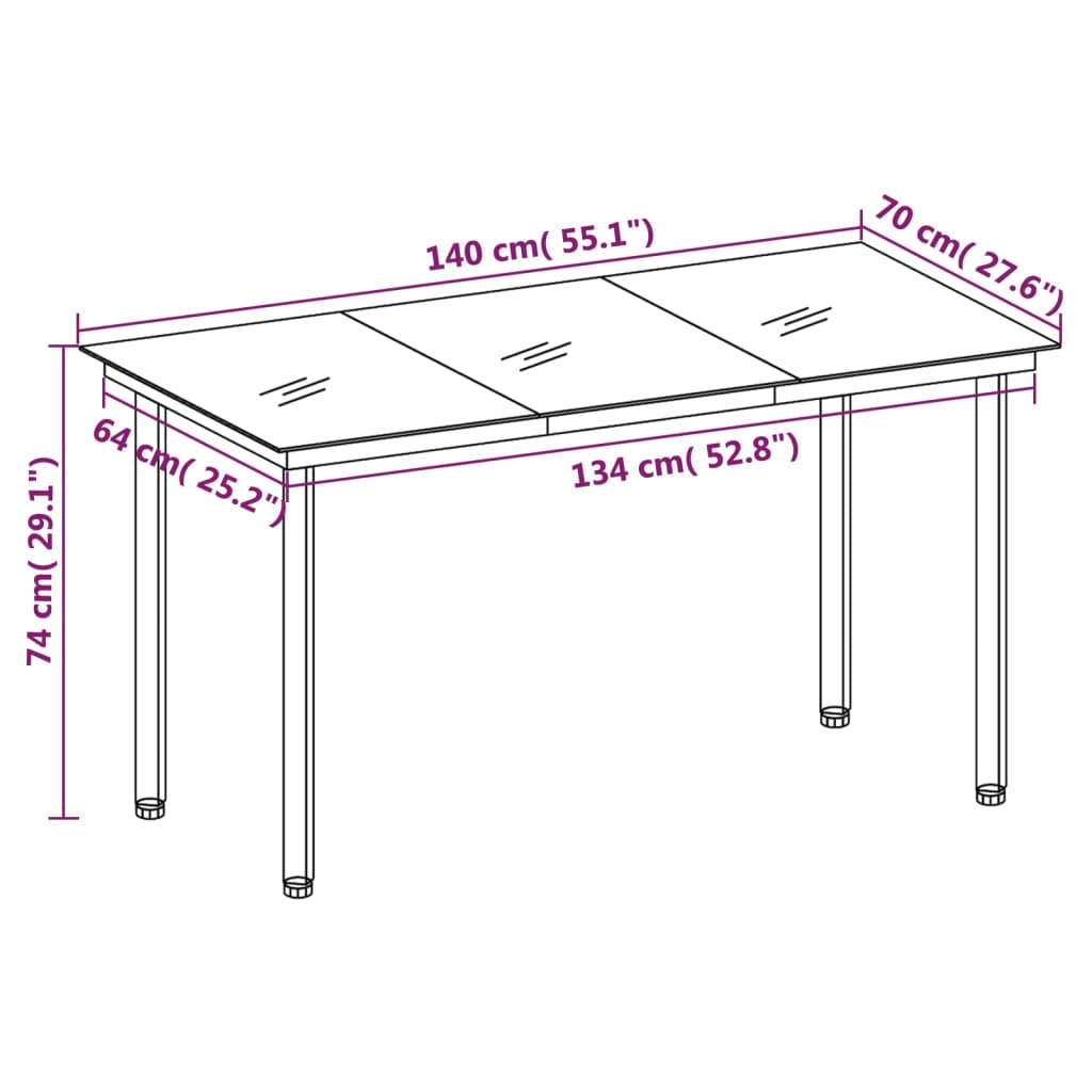 Tuintafel 140x70x74 cm staal en glas zwart is nu te koop bij PeponiXL, paradijselijk wonen!