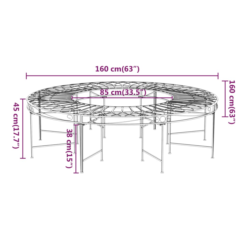 Boombank rond Ø160 cm staal zwart is nu te koop bij PeponiXL, paradijselijk wonen!