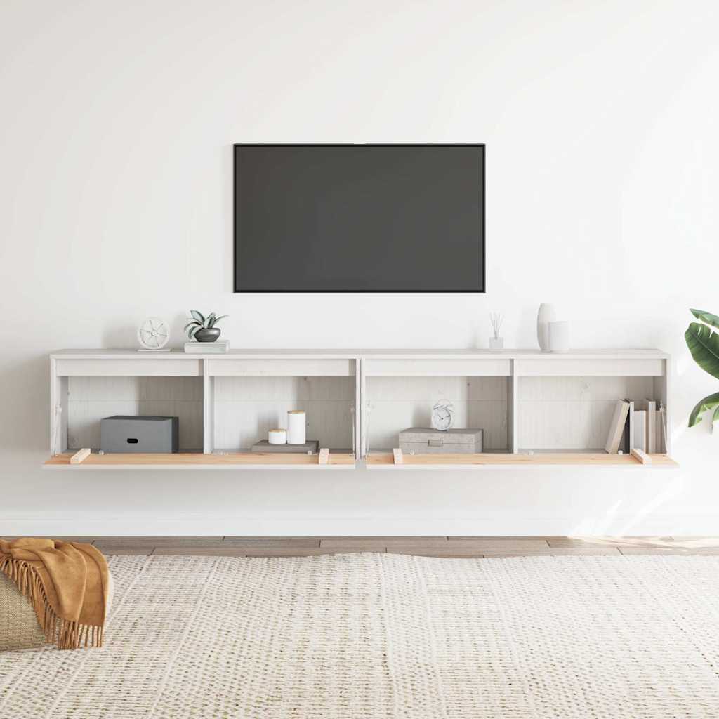 Wandkasten 2 st 100x30x35 cm massief grenenhout wit is nu te koop bij PeponiXL, paradijselijk wonen!