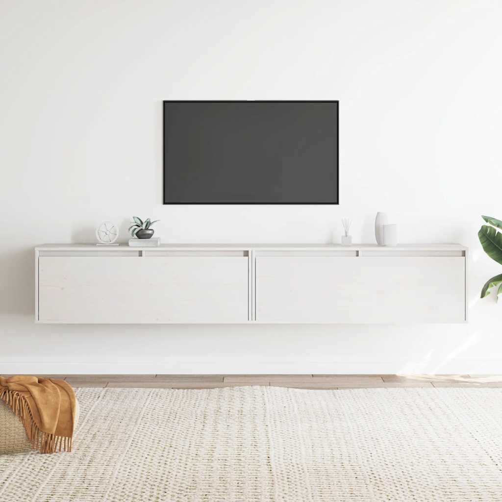 Wandkasten 2 st 100x30x35 cm massief grenenhout wit is nu te koop bij PeponiXL, paradijselijk wonen!