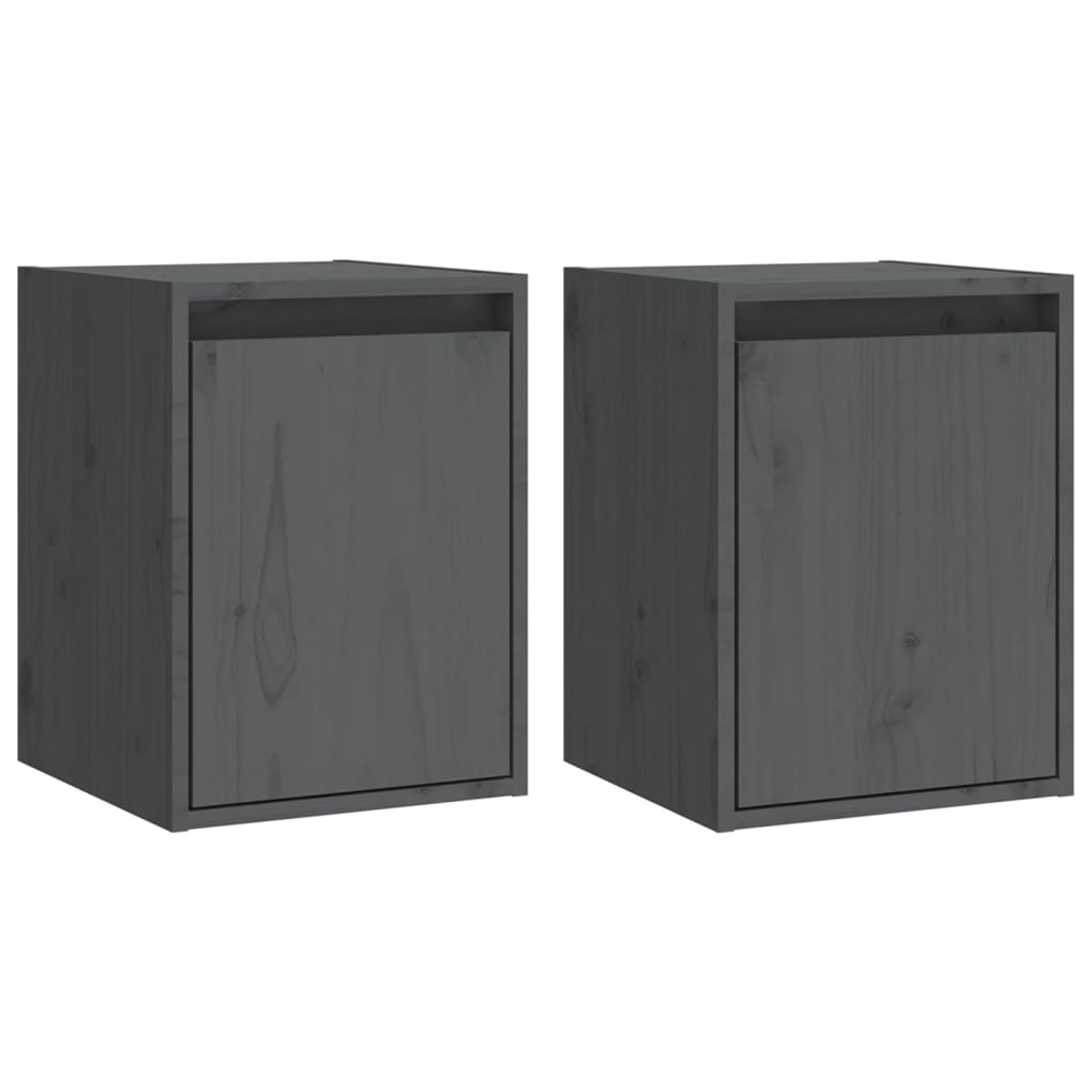 Wandkasten 2 st 30x30x40 cm massief grenenhout grijs is nu te koop bij PeponiXL, paradijselijk wonen!