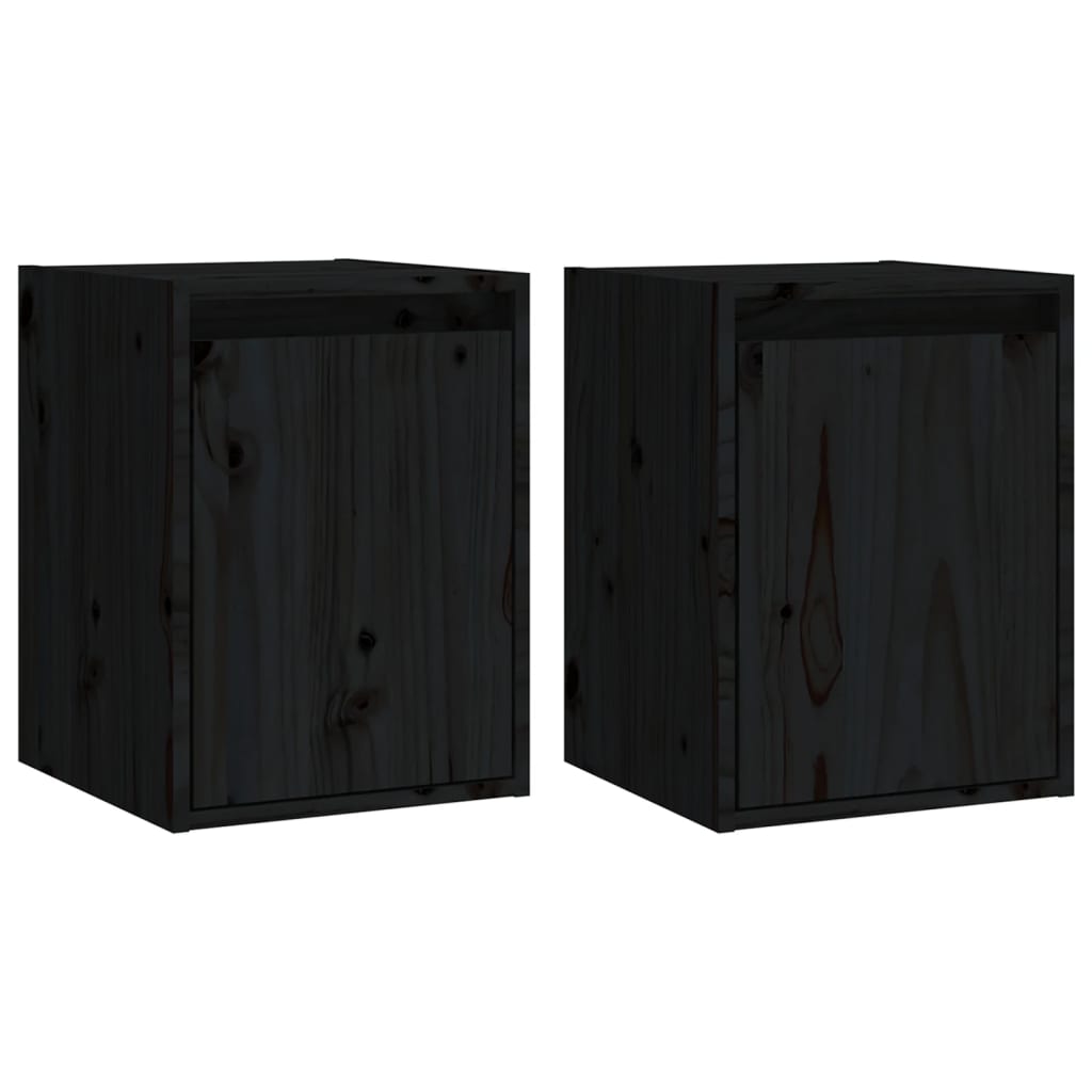 Wandkasten 2 st 30x30x40 cm massief grenenhout zwart is nu te koop bij PeponiXL, paradijselijk wonen!