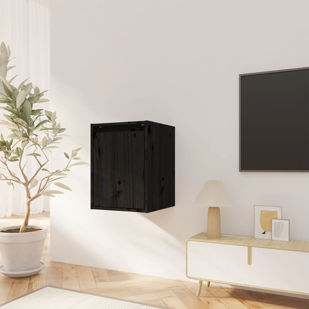 Wandkasten 2 st 30x30x40 cm massief grenenhout zwart is nu te koop bij PeponiXL, paradijselijk wonen!
