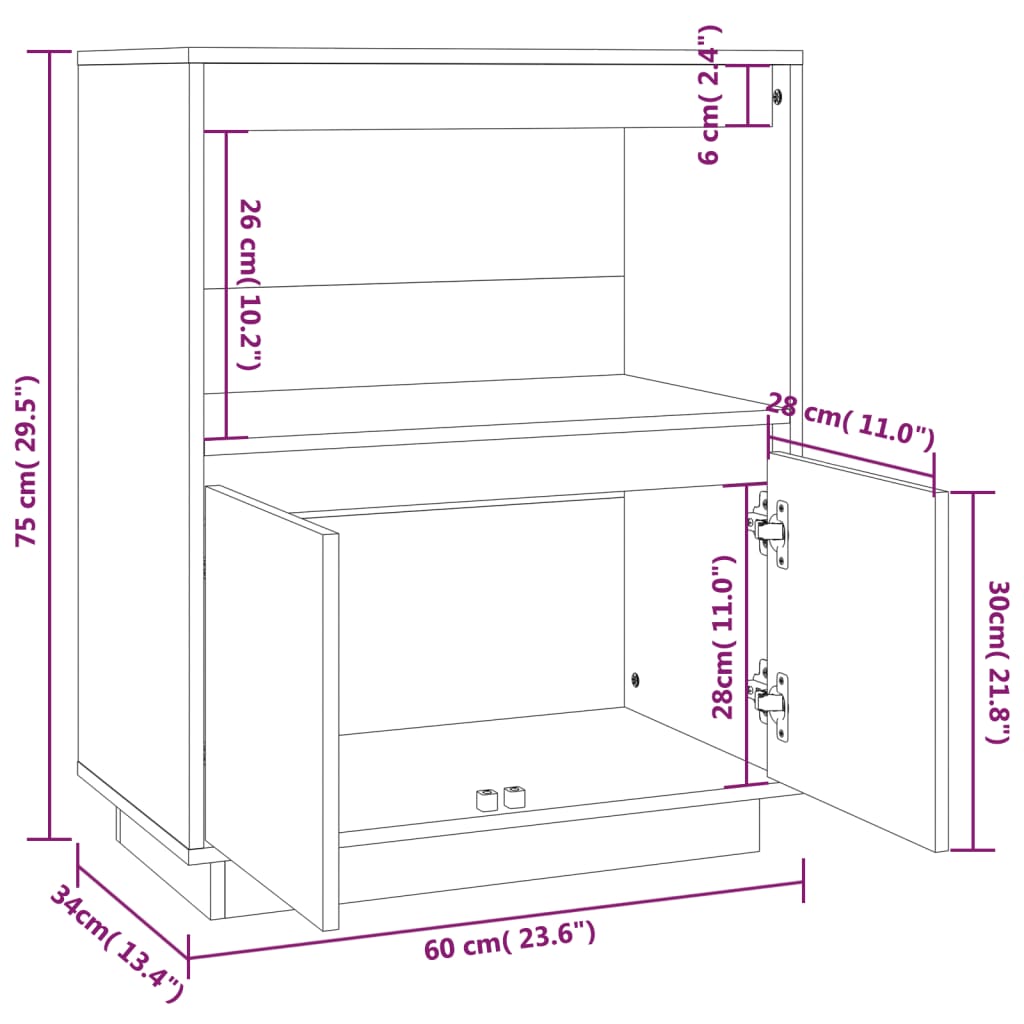 Dressoir 60x34x75 cm massief grenenhout grijs is nu te koop bij PeponiXL, paradijselijk wonen!