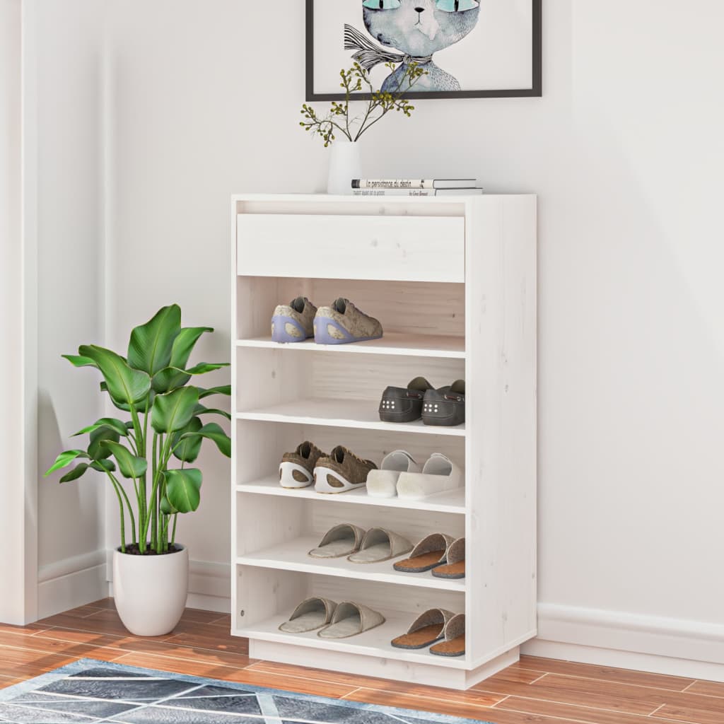 Schoenenkast 60x34x105 cm massief grenenhout wit is nu te koop bij PeponiXL, paradijselijk wonen!