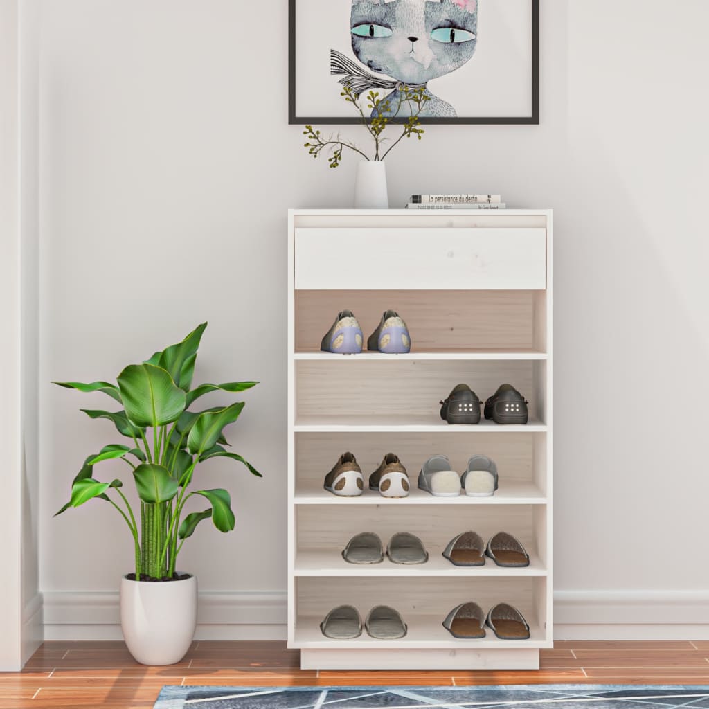 Schoenenkast 60x34x105 cm massief grenenhout wit is nu te koop bij PeponiXL, paradijselijk wonen!
