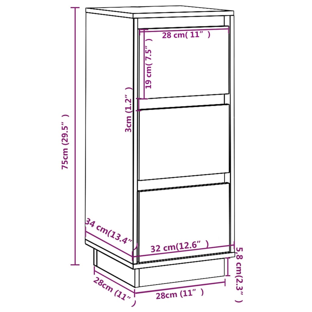 Dressoir 32x34x75 cm massief grenenhout is nu te koop bij PeponiXL, paradijselijk wonen!