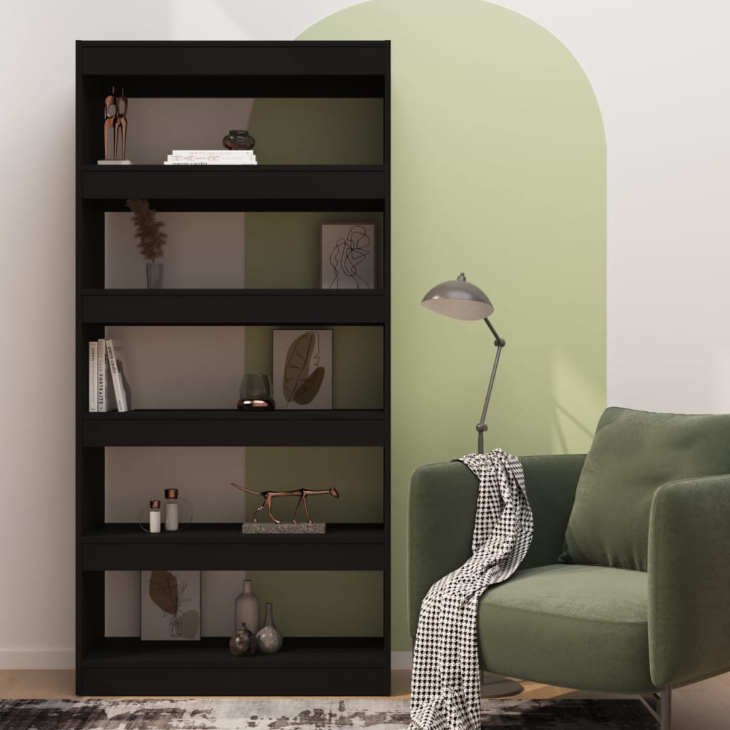 Boekenkast/kamerscherm 80x30x166 cm bewerkt hout zwart is nu te koop bij PeponiXL, paradijselijk wonen!