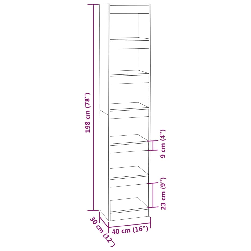 Boekenkast/kamerscherm 40x30x198 cm gerookt eikenkleurig is nu te koop bij PeponiXL, paradijselijk wonen!