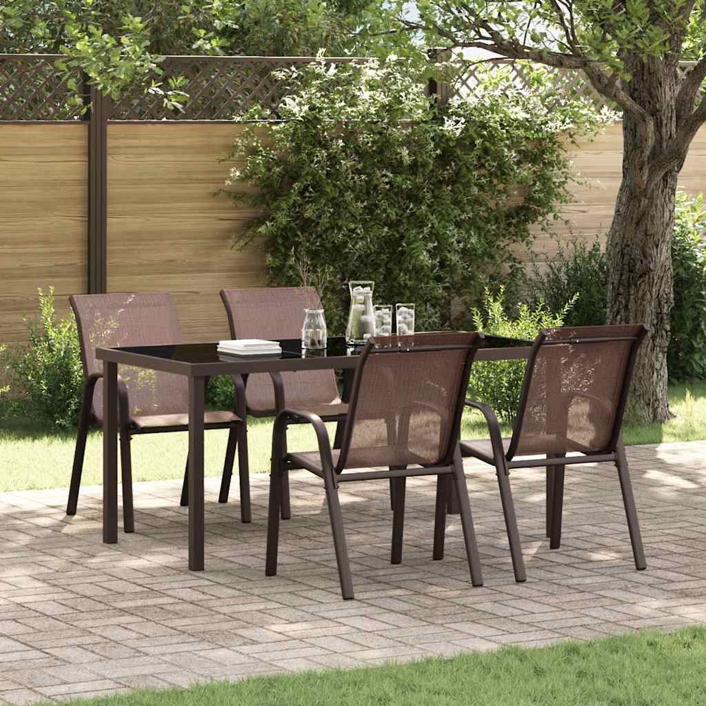 Tuinstoelen stapelbaar 4 st textileen stof bruin is nu te koop bij PeponiXL, paradijselijk wonen!