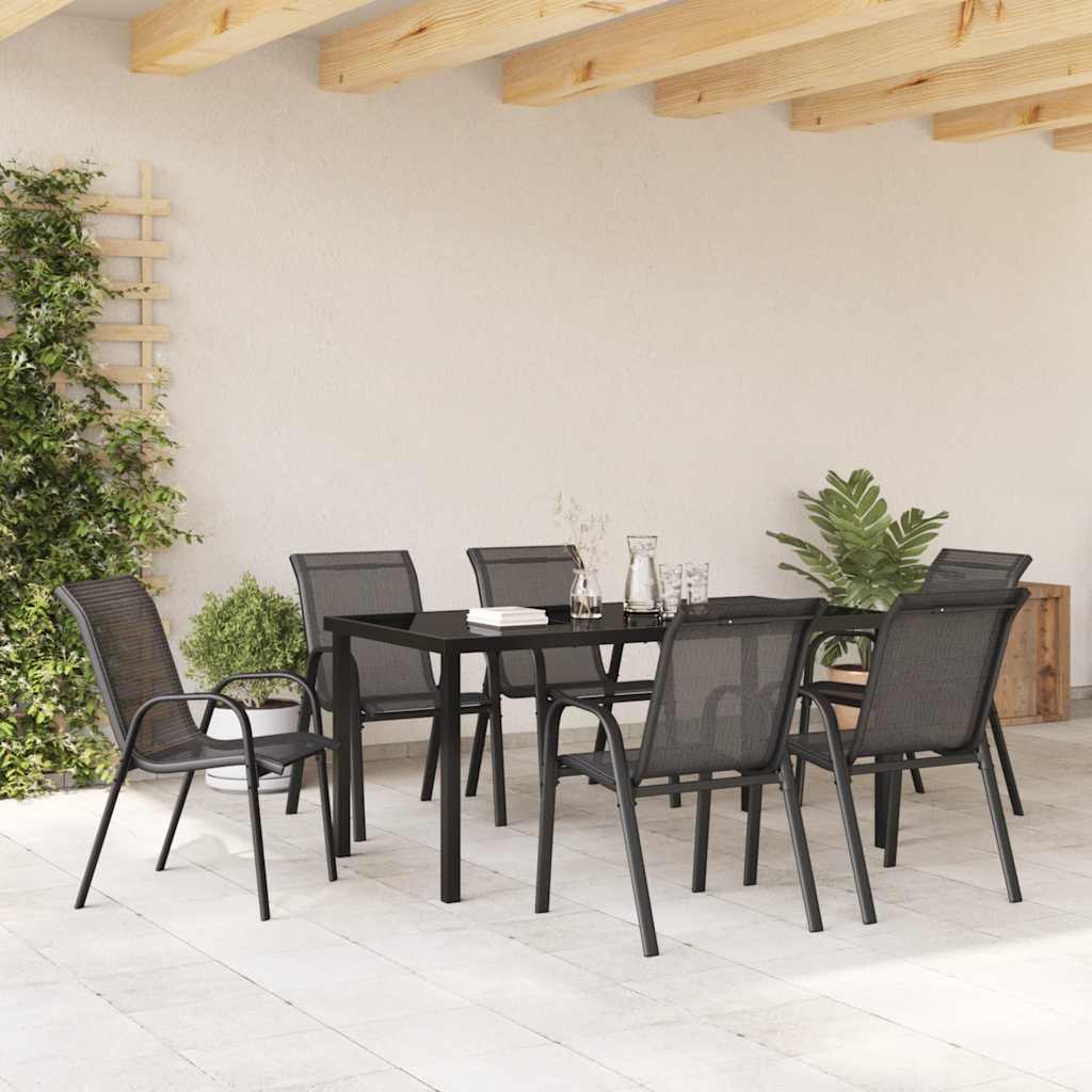 Tuinstoelen stapelbaar 6 st textileen stof zwart is nu te koop bij PeponiXL, paradijselijk wonen!