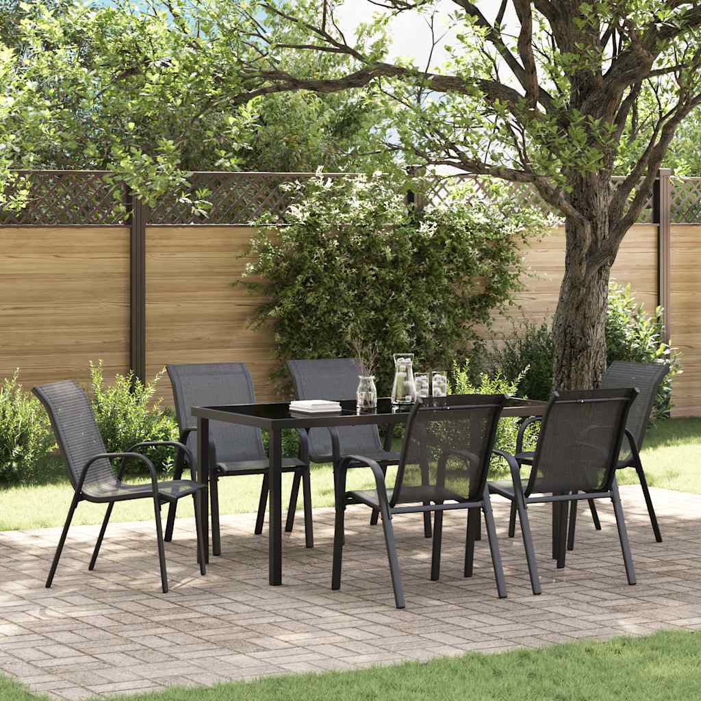 Tuinstoelen stapelbaar 6 st textileen stof zwart is nu te koop bij PeponiXL, paradijselijk wonen!