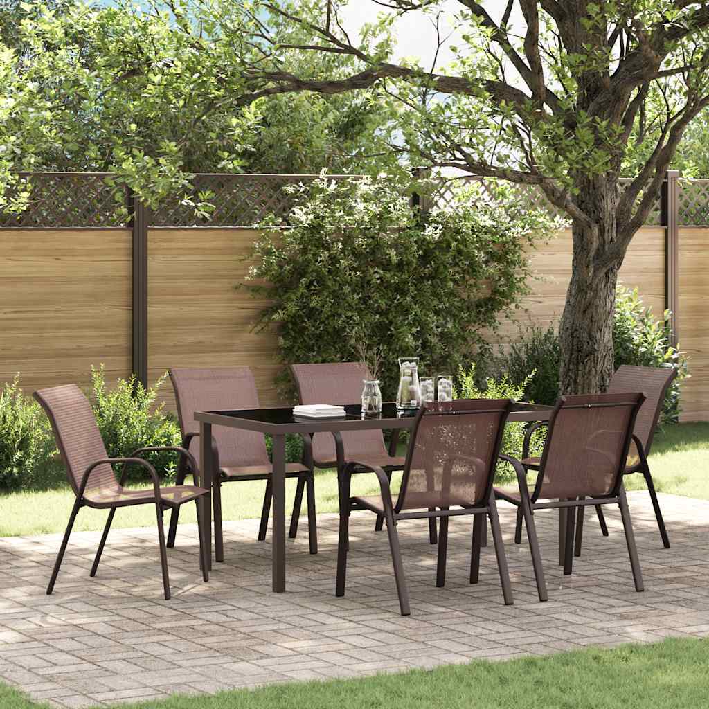 Tuinstoelen stapelbaar 6 st textileen stof bruin is nu te koop bij PeponiXL, paradijselijk wonen!