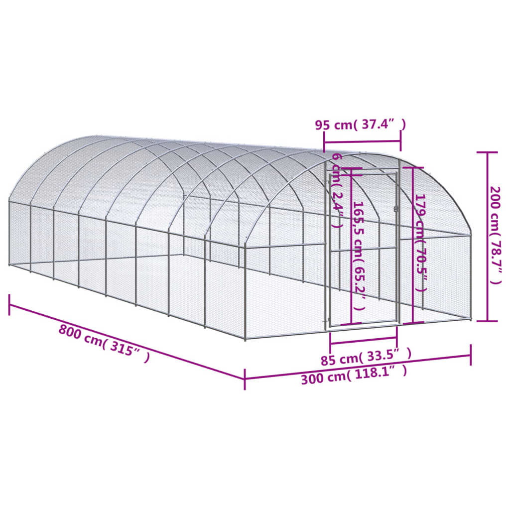 Kippenren 3x8x2 m gegalvaniseerd staal is nu te koop bij PeponiXL, paradijselijk wonen!