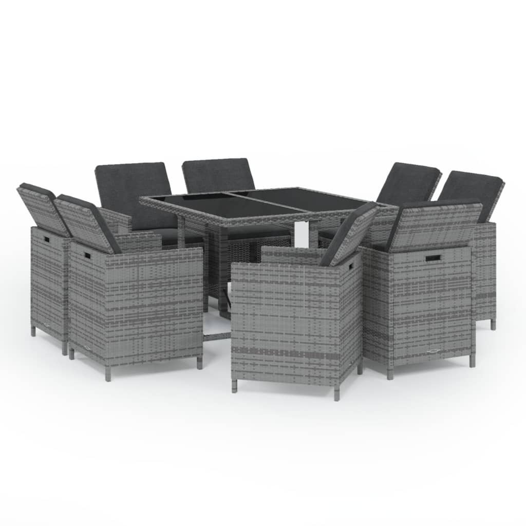 9-delige Tuinset met kussens poly rattan grijs is nu te koop bij PeponiXL, paradijselijk wonen!
