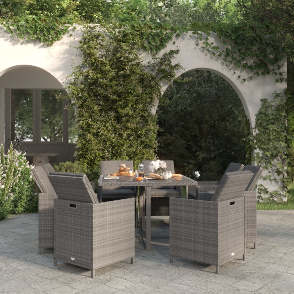 9-delige Tuinset met kussens poly rattan grijs is nu te koop bij PeponiXL, paradijselijk wonen!