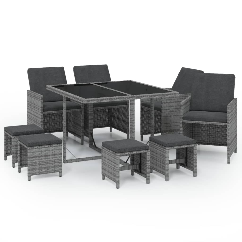 9-delige Tuinset met kussens poly rattan grijs is nu te koop bij PeponiXL, paradijselijk wonen!
