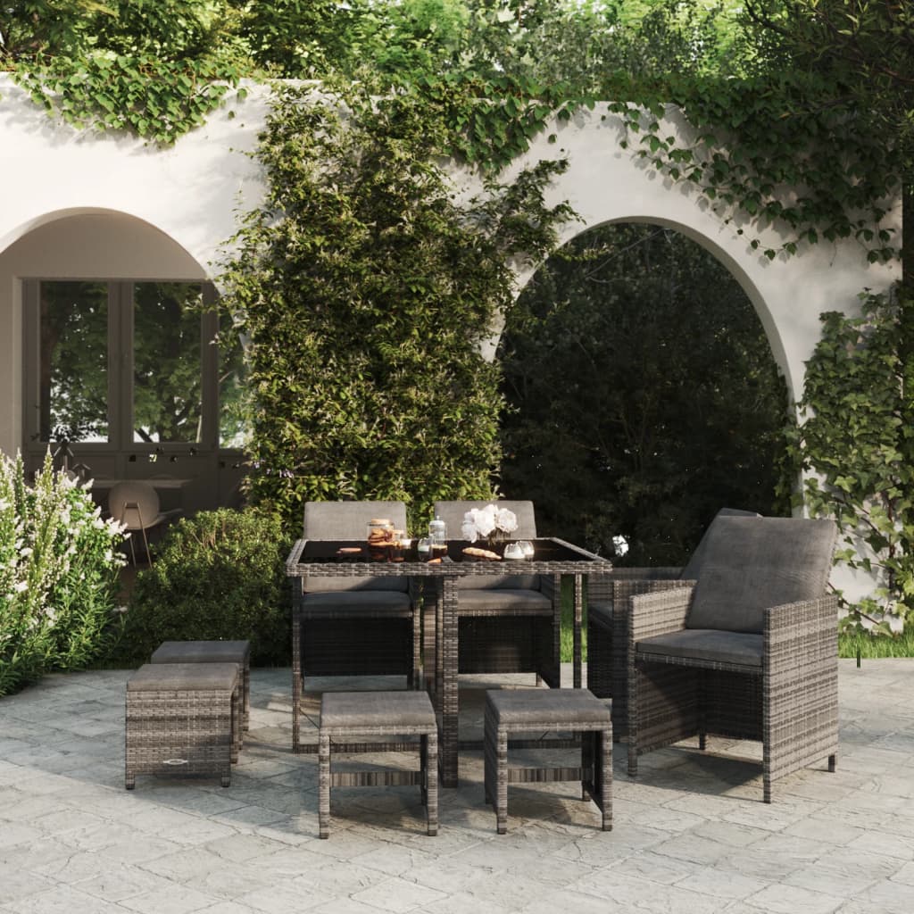 9-delige Tuinset met kussens poly rattan grijs is nu te koop bij PeponiXL, paradijselijk wonen!