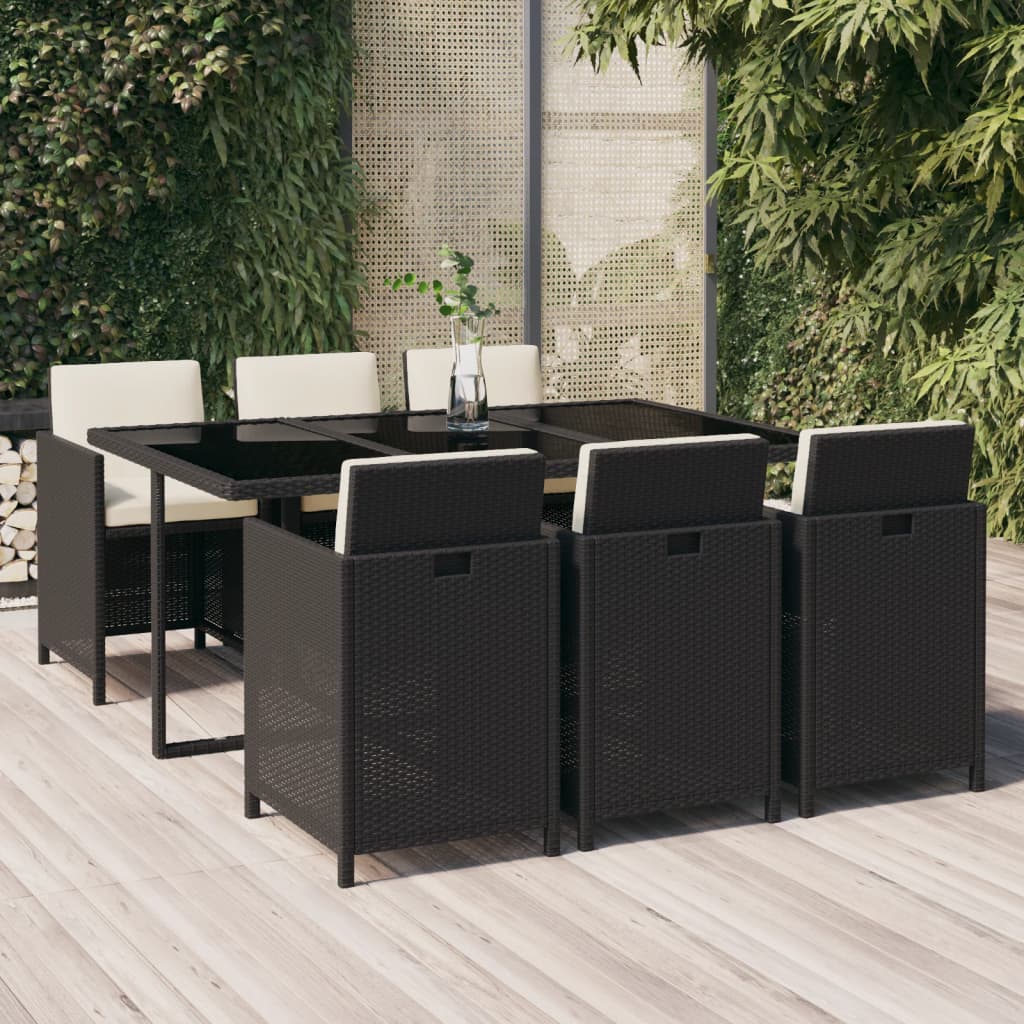 7-delige Tuinset met kussens poly rattan zwart is nu te koop bij PeponiXL, paradijselijk wonen!