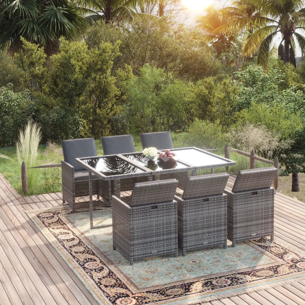 7-delige Tuinset met kussens poly rattan grijs is nu te koop bij PeponiXL, paradijselijk wonen!
