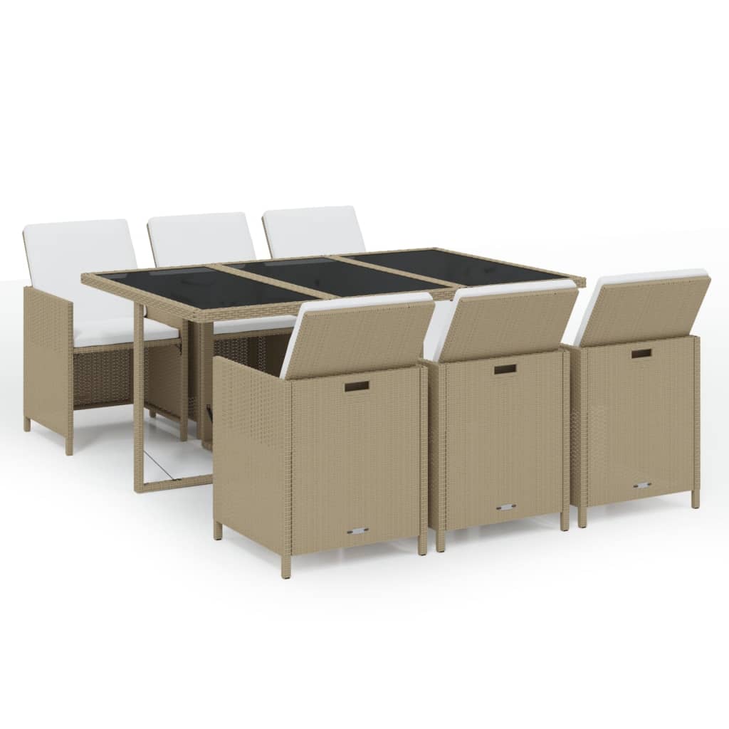 7-delige Tuinset met kussens poly rattan beige is nu te koop bij PeponiXL, paradijselijk wonen!
