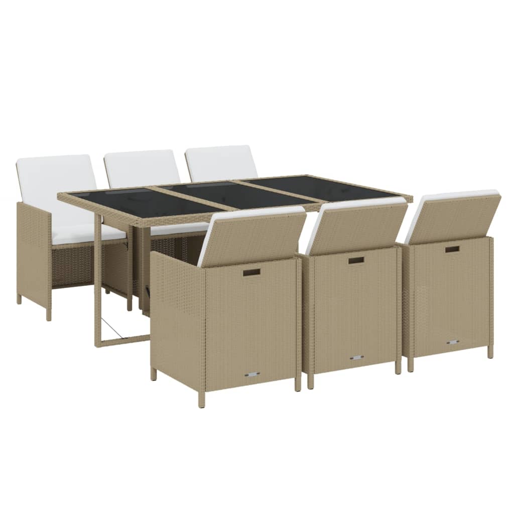 7-delige Tuinset met kussens poly rattan beige is nu te koop bij PeponiXL, paradijselijk wonen!