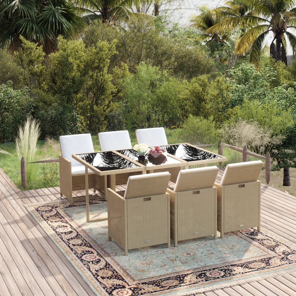 7-delige Tuinset met kussens poly rattan beige is nu te koop bij PeponiXL, paradijselijk wonen!