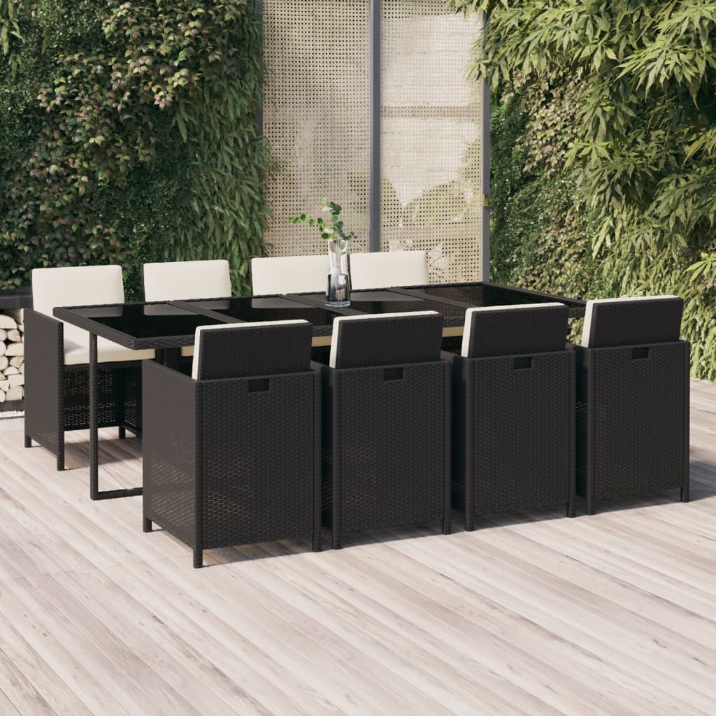 9-delige Tuinset met kussens poly rattan zwart is nu te koop bij PeponiXL, paradijselijk wonen!