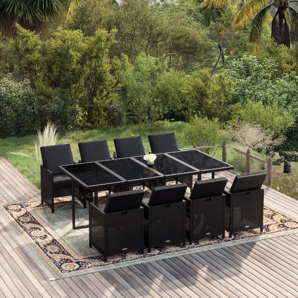 9-delige Tuinset met kussens poly rattan zwart is nu te koop bij PeponiXL, paradijselijk wonen!