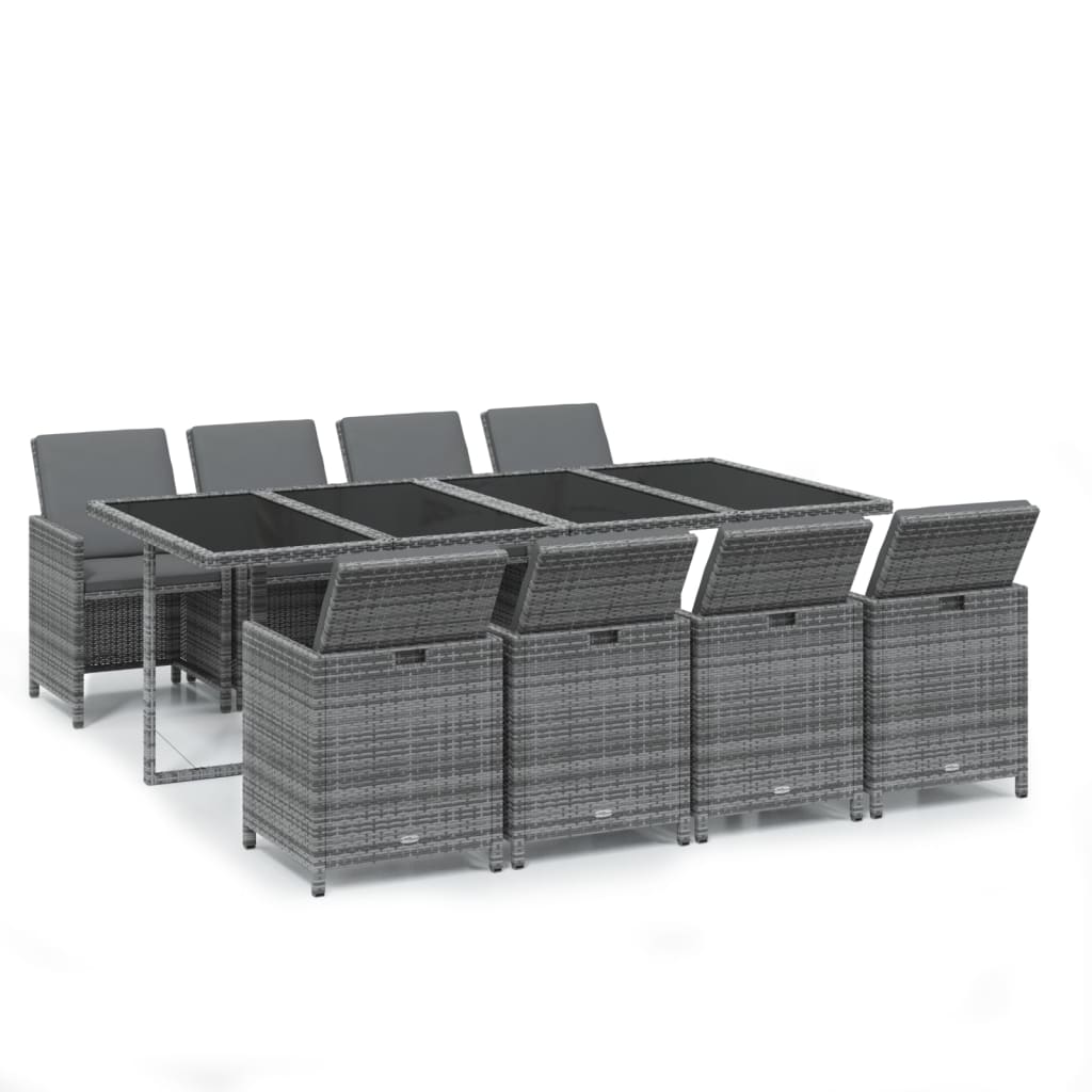 9-delige Tuinset met kussens poly rattan grijs is nu te koop bij PeponiXL, paradijselijk wonen!