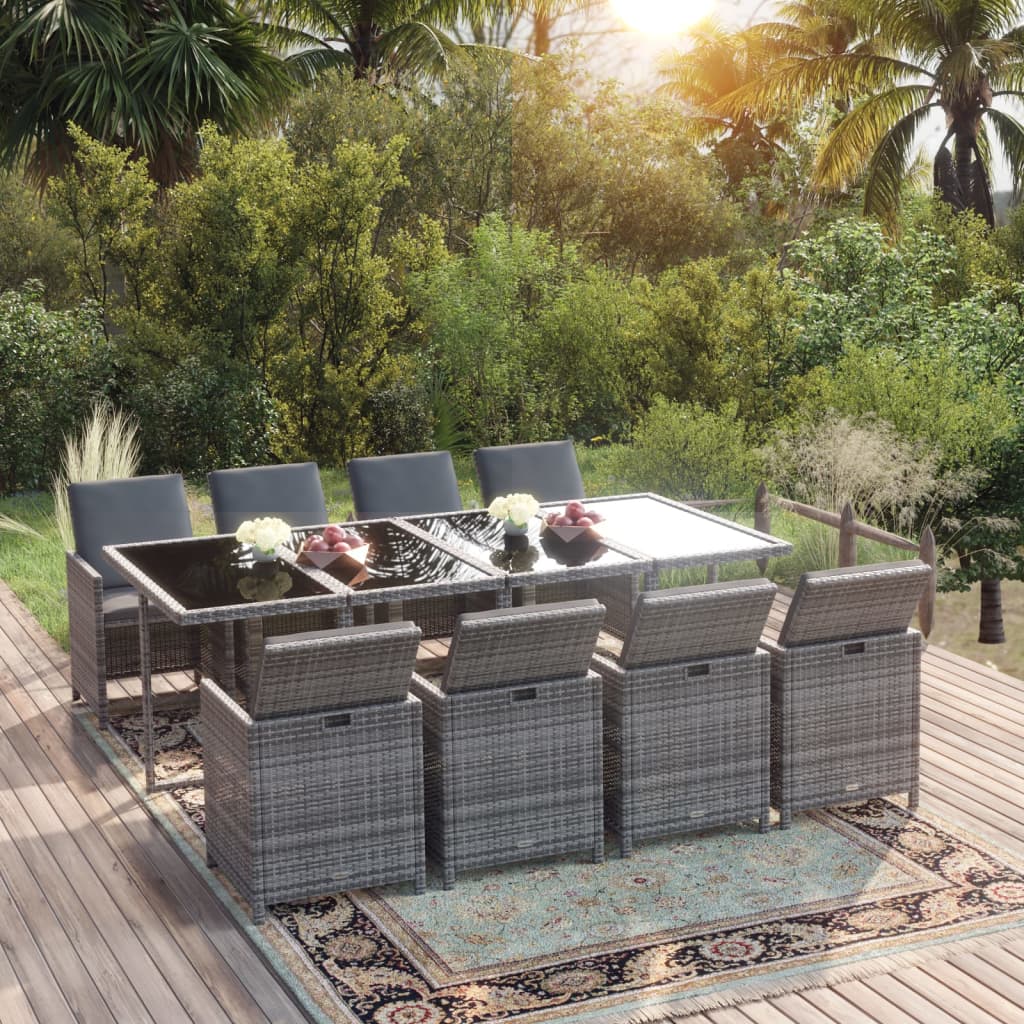 9-delige Tuinset met kussens poly rattan grijs is nu te koop bij PeponiXL, paradijselijk wonen!
