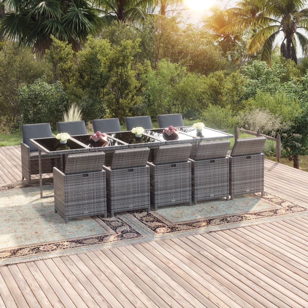 11-delige Tuinset met kussens poly rattan grijs is nu te koop bij PeponiXL, paradijselijk wonen!