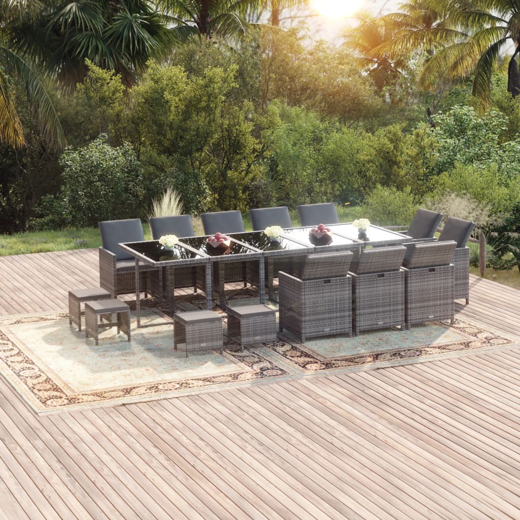 15-delige Tuinset met kussens poly rattan grijs is nu te koop bij PeponiXL, paradijselijk wonen!