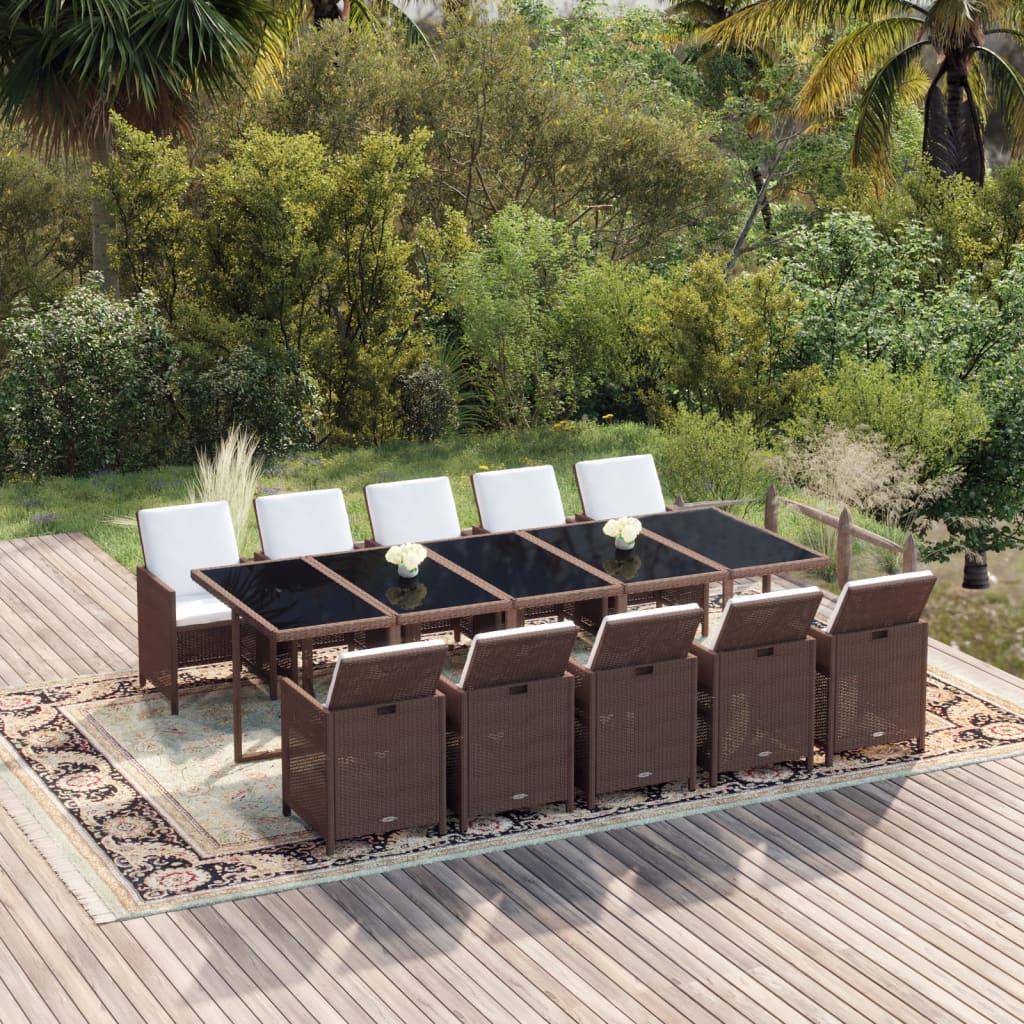 11-delige Tuinset met kussens poly rattan bruin is nu te koop bij PeponiXL, paradijselijk wonen!