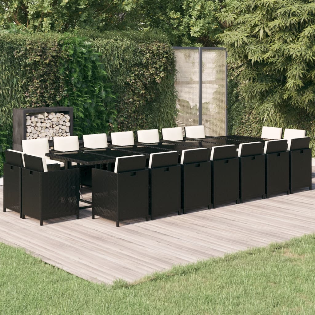 19-delige Tuinset met kussens poly rattan zwart is nu te koop bij PeponiXL, paradijselijk wonen!
