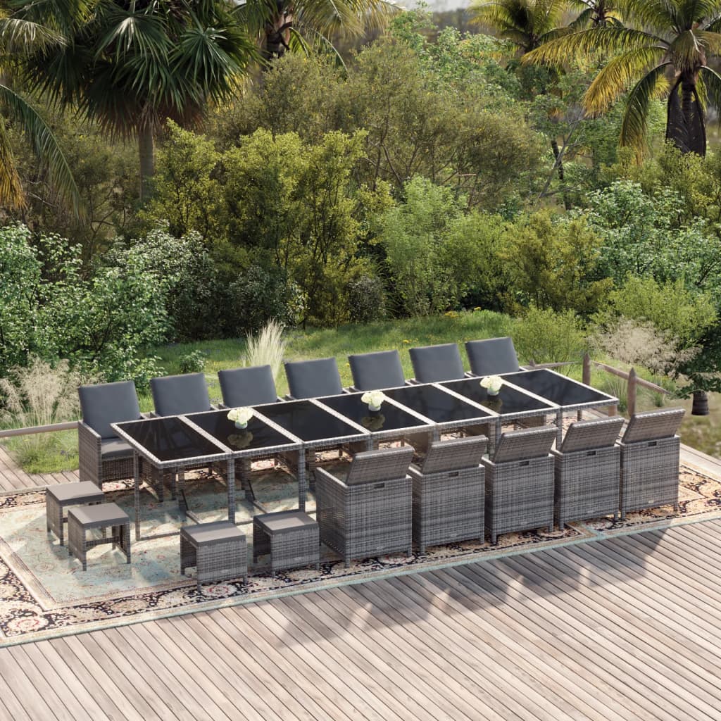 21-delige Tuinset met kussens poly rattan grijs is nu te koop bij PeponiXL, paradijselijk wonen!
