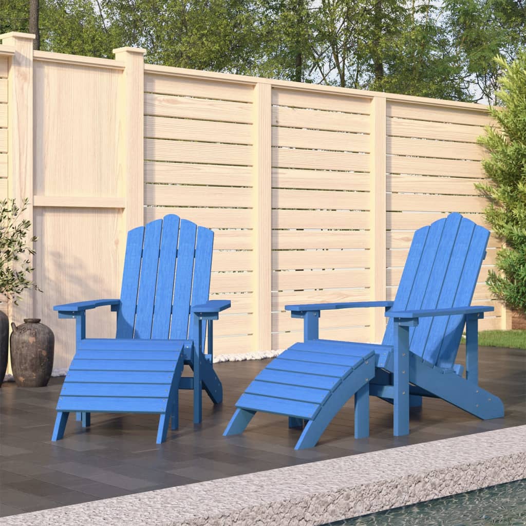 Tuinstoelen 2 st Adirondack met voetensteunen HDPE aquablauw is nu te koop bij PeponiXL, paradijselijk wonen!