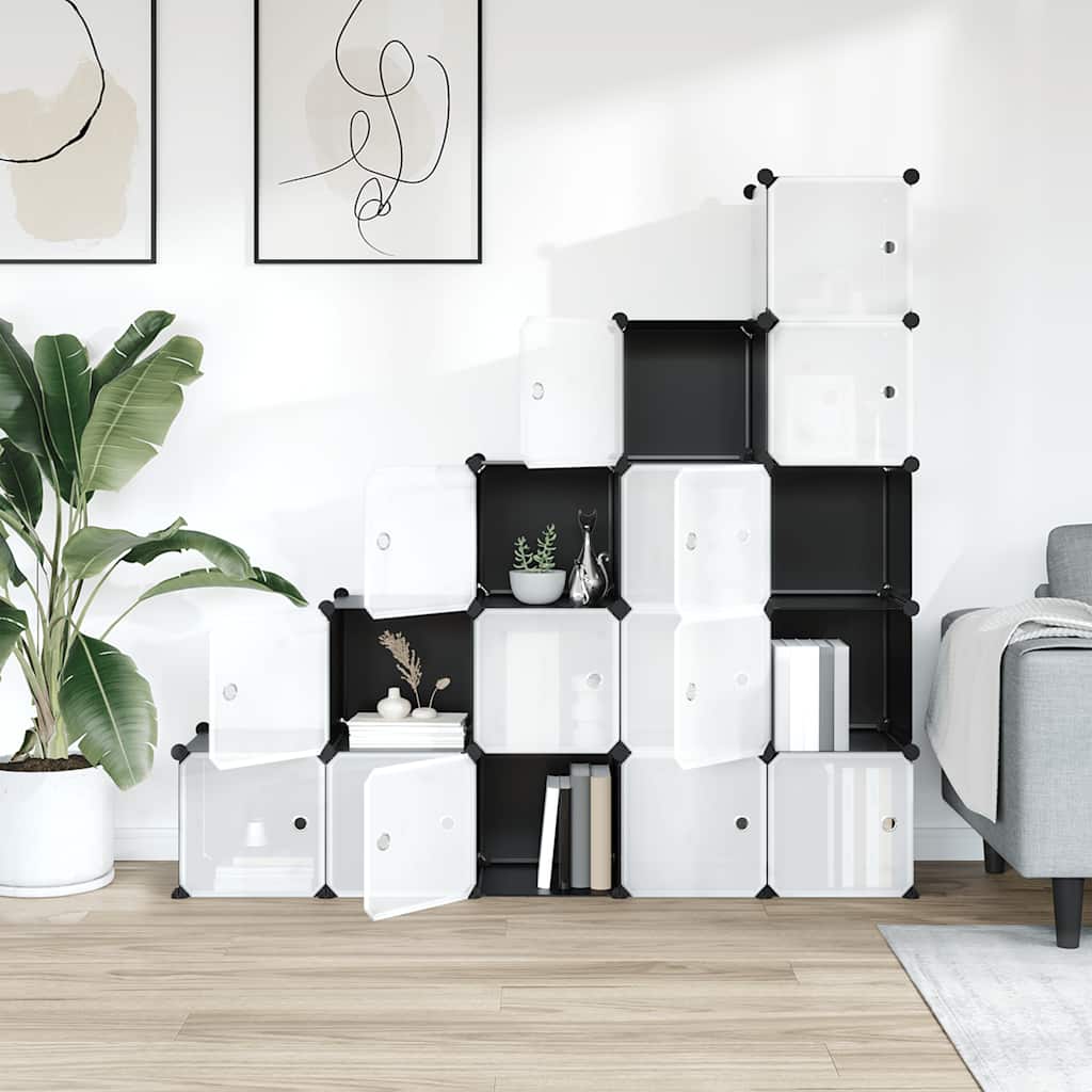 Opbergmeubel met 15 vakken en deuren polypropeen zwart is nu te koop bij PeponiXL, paradijselijk wonen!